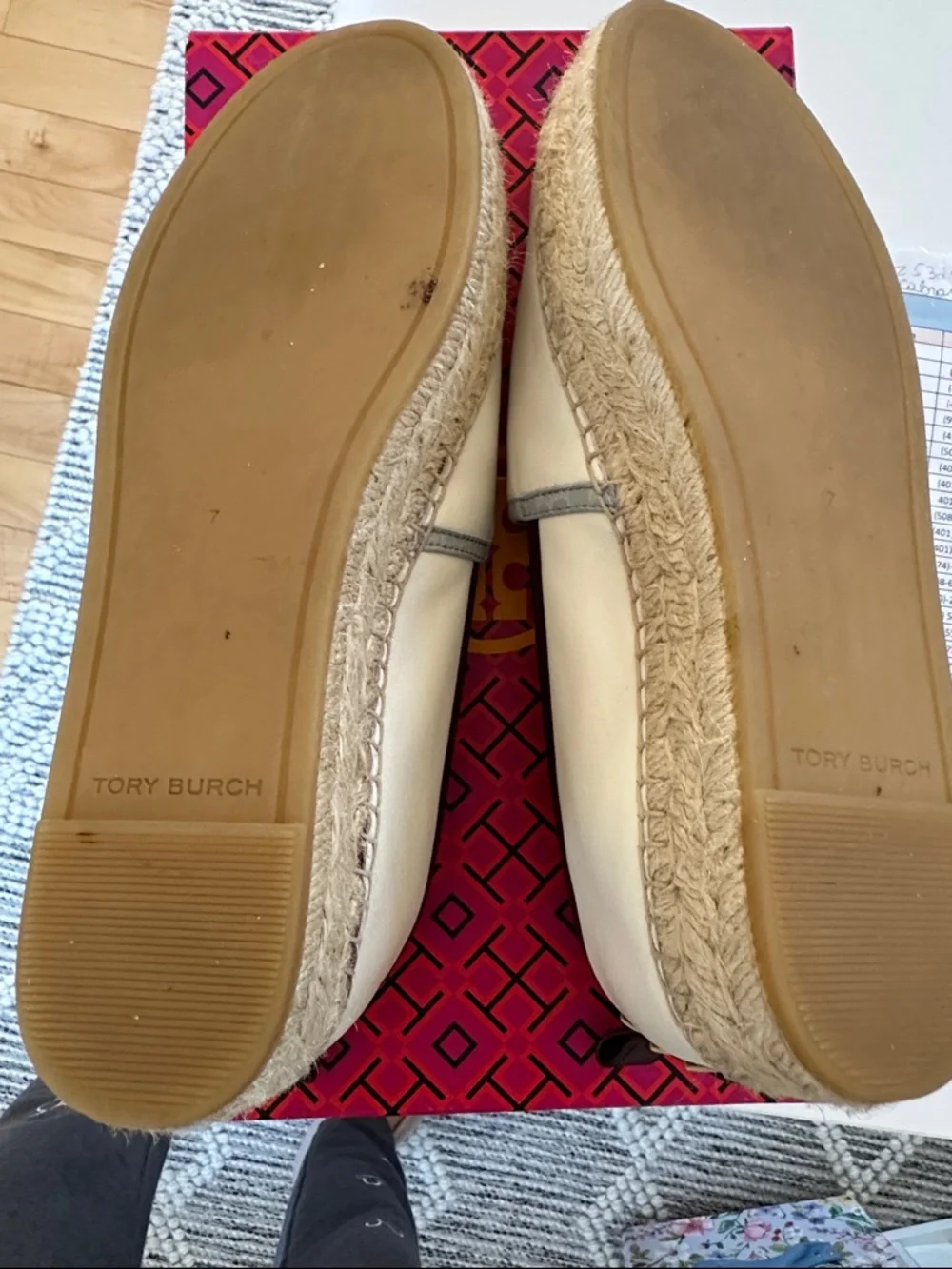 Tory Burch Cream Leather Espadrille Flats with Animal Appliqué
